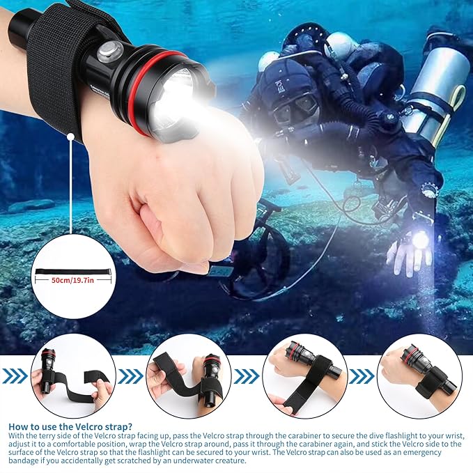 14S 2000 Lumens Underwater Flashlight with Hook and Loop Straps - 6 Modes Super Bright Diving Torch, USB-C Rechargeable, IP68 328FT for Dive Light Scuba Diving, Night Diving & Snorkeling