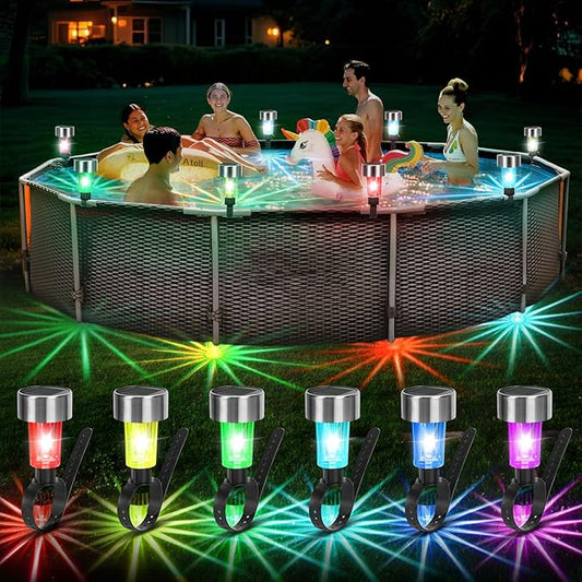 Pool Lights for Above Ground Pools,Solar Charging and Auto Lights at Night, RGB Color Light for Frame Swimming Pools, IP65 Waterproof, Pool Accessories, Backyard & Garden Decors-6Pcs（Silver）