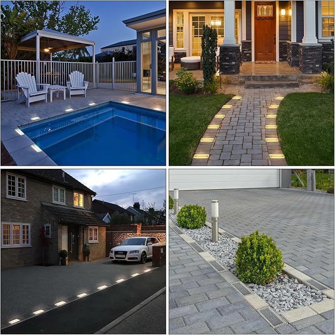 Drart Solar Paver Lights 4x8 Inch, IP67 Waterproof Recessed Brick Pathway Lighting Outdoor for Driveway, Walkways, Patio, Garden, Pavers, Yard (2700K/4500K/6000K, 2 Pack)