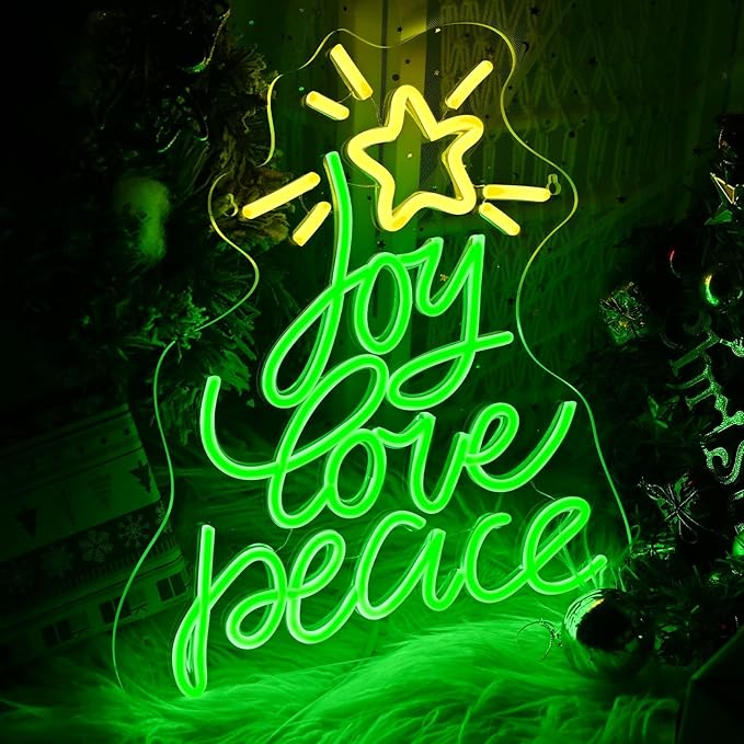 Christmas Tree Neon Sign, Xmas Trees Peace Love Joy Christmas Decoration, USB Powered Led Merry Christmas Neon Light Up Sign for Wall Decor, Xmas Led Sign for Home Holiday Gift New Year Party Backdrop