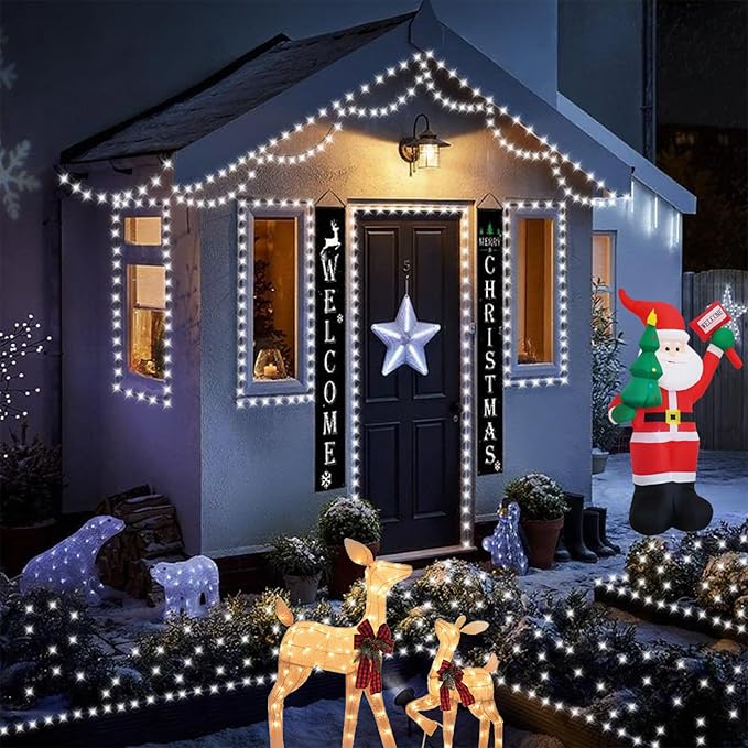 QITONG 500 LED 165ft Christmas White Lights, String Lights Outdoor Waterproof with 8 Modes, Green Wire Plug in Twinkle Light Indoor