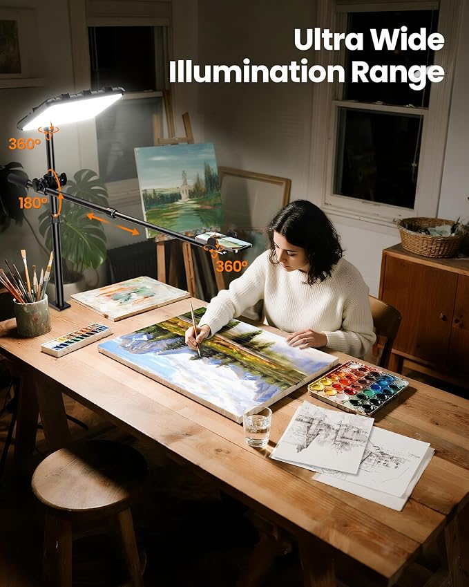 Ultra Bright Ring Light with Overhead Phone Camera Mount-Desk Clamp Key Light for Video Recording/Streaming/Filming/Photography,Desktop Lighting Kit with Tripod Stand&Phone Holder for Tiktok/YouTube