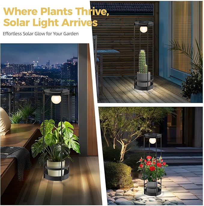 Outdoor Solar Floor Lamp 2-Pack with Plant Stands – Tall Solar Powered Patio & Garden Floor Lamps, Waterproof Standing Lights for Yard, Porch & Outdoor Décor (35.5" H - 2Pack)