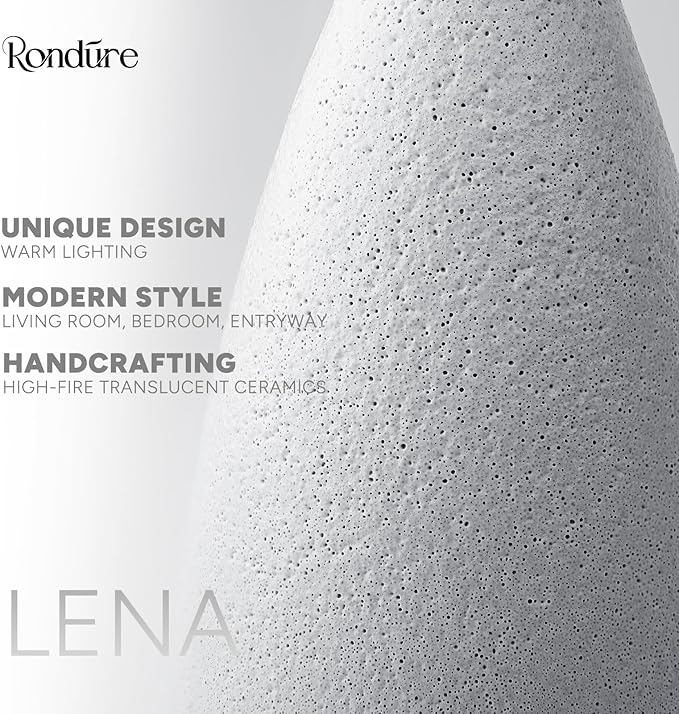 RONDURE 11.0" Ceramic Cordless Table Lamp, Portable Rechargeable Table lamp, Touch Dimmable Warm Ambient Lighting for Living Room, Bedroom, Dining Room, Fast Charging & Long Lasting