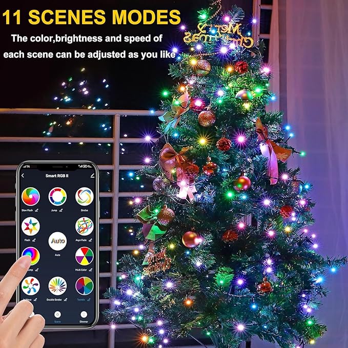 PMS Smart WiFi LED Christmas Lights, APP-Controlled RGB Fairy String Lights, Ideal for Xmas Tree, Garden, Home, Party, Halloween Festival Deco (66ft-200LED)