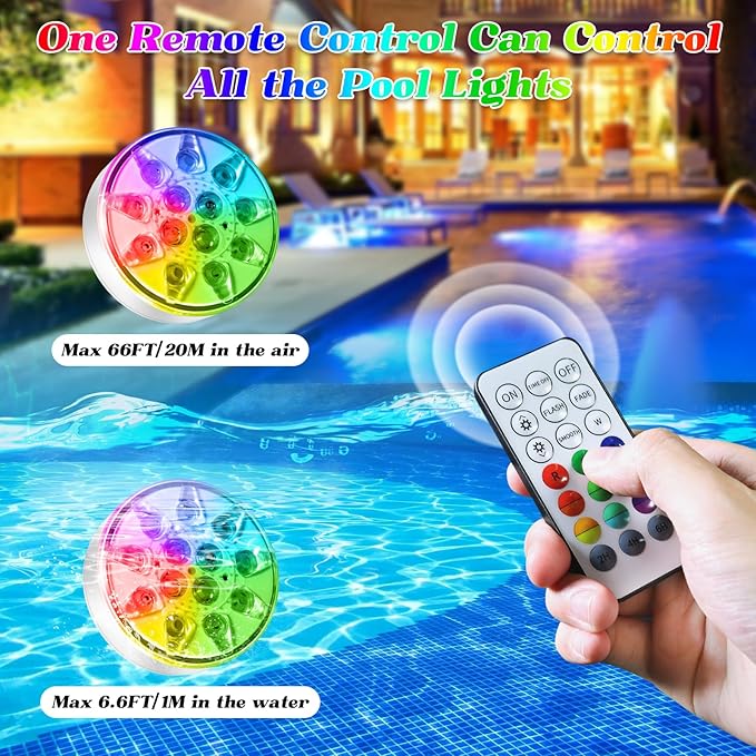 Upgraded Rechargeable Submersible LED Pool Lights with Remote,IP68 Waterproof Floating Pond Light,16 Colors Underwater Lights for Above Ground Pool,Hot Tub,Bath,Party,Vase Outdoor Decor