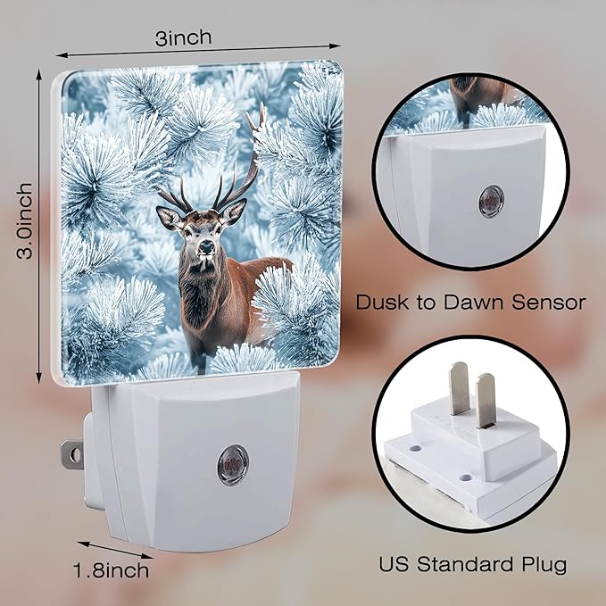 Winter Christmas Red Deer Night Light for Kids, Dusk-to-Dawn Auto Sensor Plug in Night Light, 0.5W Energy Saving Non-Toxic Design for Bedroom/Bathroom, Ideal Gifts for Women, Men & Kids
