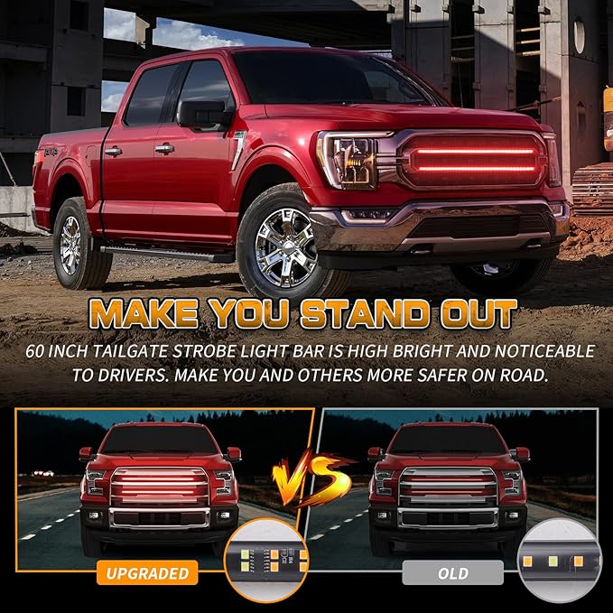 XRIDONSEN 2PCS 24 inch Truck Red Emergency Grill Lights Strip 288 LED Grille Strobe Lights Flashing Warning Safety w/Waterproof Tube First Responder Lights for Firefighter Police Vehicles Fire Trucks