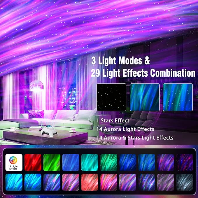 Star Projector, Vinwark Galaxy Projector, Northern Lights Aurora Projector for Bedroom with Music Bluetooth Speaker and White Noise, Starry Night Light Projectors for Kids Adults
