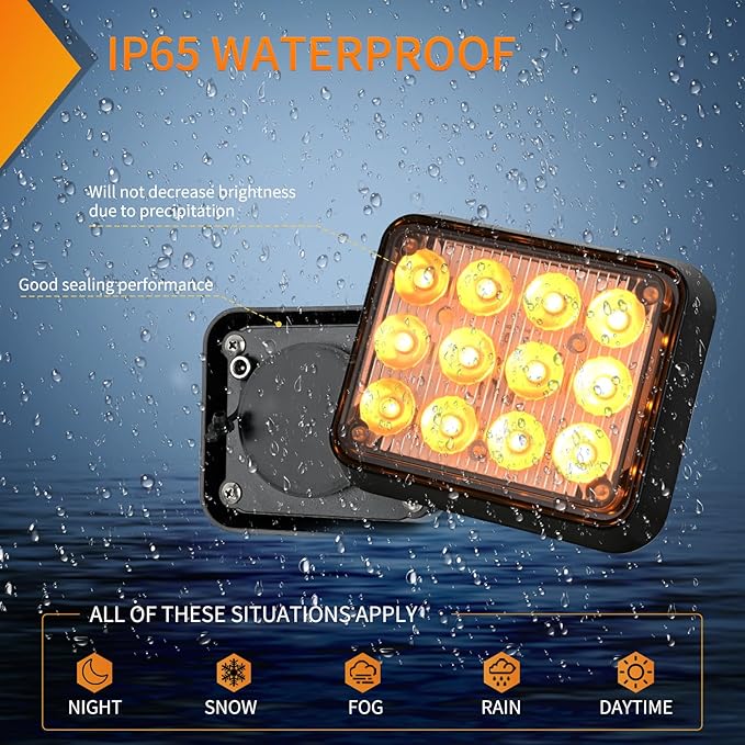 Nilight 12LED Magnetic Wireless Trailer Lights 2PCS Rechargeable Portable Hazard Beacon Warning Light Amber and White Emergency Strobe Light for Trucks Trailers Vehicles Cars Bus Surface Mount