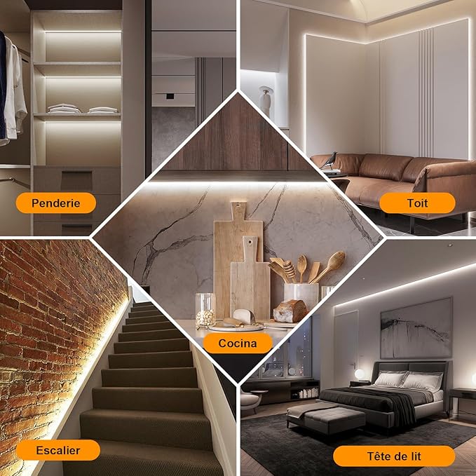 6.56 ft AC 110V LED Strip Lights 2m IP67 Waterproof COB LED Light Strip 6000K Cool White LED Lights Cuttable for Bedroom Kitchen Cabinets Mirror Indoor Decor (Cold White, 6.56ft)