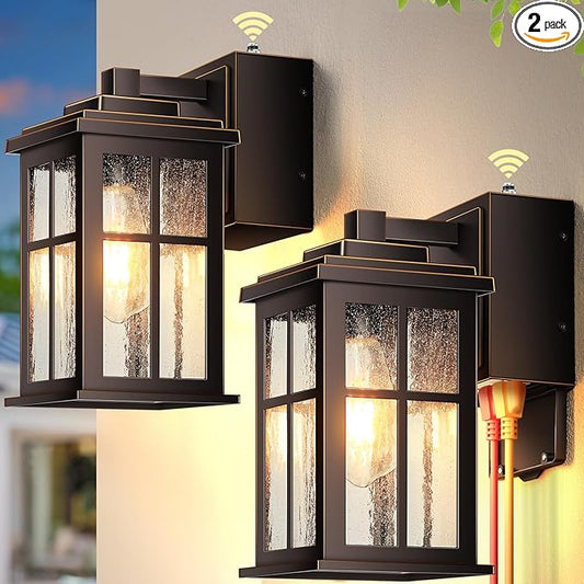 Gleamz Outdoor Porch Light with GFCI Outlet, Oil Rubbed Bronze Gold Trim Farmhouse Exterior Lighting Fixtures with Outlet for House, Waterproof Outdoor Wall Sconce, Anti-Rust Aluminum Outside Light