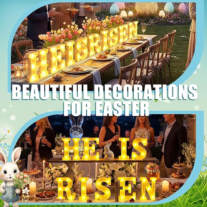 He is Risen Large LED Lights Easter Decorations for Bedroom Living Room Religious Decor Church Celebration Battery Powered Easter Party Supplies