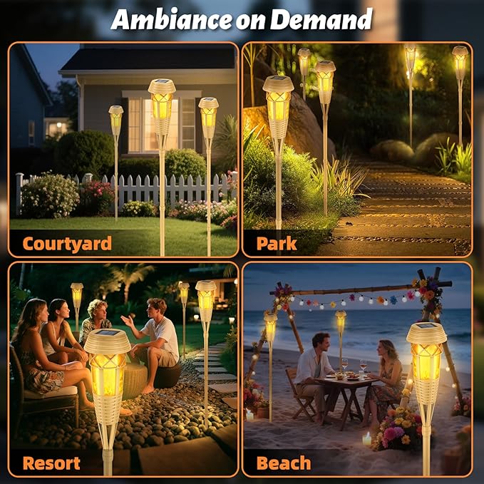 Solar Outdoor Lights – Torches with Flickering Flame for Garden Decor, Waterproof Garden, Outdoor Patio & Pathway Yard Decorations with Flame Torches - 8 Pack