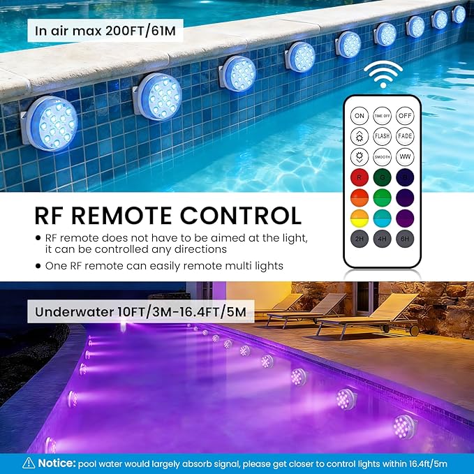 LOFTEK Submersible LED Lights with Remote, 13 LED Pool Lights for Inground Above Ground Pool, IP68 Waterproof 16 Color Changing Underwater Light for Ponds, Hot Tub, Bath, Battery Operated (1 Pack)