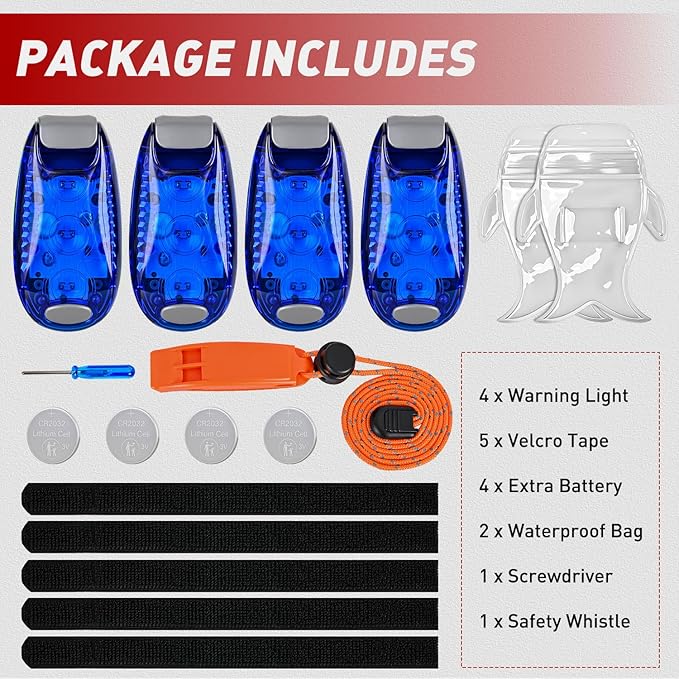 Nilight LED Safety Light 4PCS Blue Marine Navigation Bike Tail Lights Three Modes Waterproof Reflective Gear Clip On Flash Strobe Indicator Lamp for Night Boating Fishing Cycling Jogging