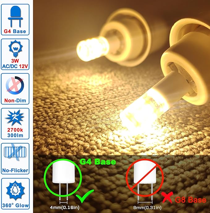 G4 T3 LED Landscape Bulbs 12V 3W JC Bi-Pin, 20W-30W Halogen Equivalent,2700k Soft Warm White,Low Voltage G4 Light Bulb for Outdoor Deck Stair Step Path Microwave Chandelier Lighting,300 LM,(10Pack)