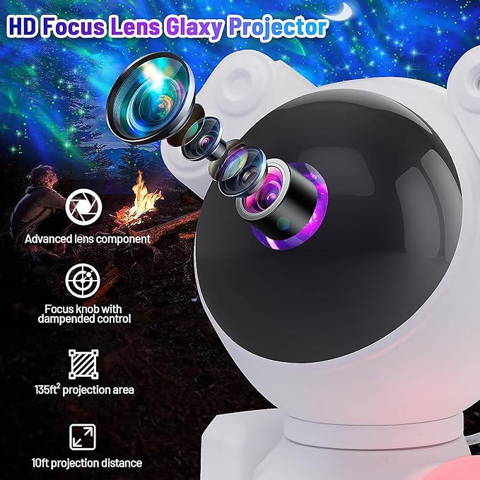 KIMHY Astronaut Galaxy Projector for Bedroom Kids Adults, 2 in 1 Star Projector Galaxy Night Light with Moon Lamp 8 Colors Effects, Space Light for Room Decor, Boy & Girl Birthday, Christmas