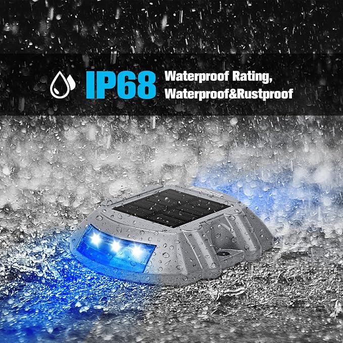 VOLISUN Solar Deck Lights Driveway Dock Lights, 12-Pack Led IP68 Waterproof Outdoor Warning Step Lights for Driveway Sidewalk Garden Pathway Yard (Blue, Auto On/Off