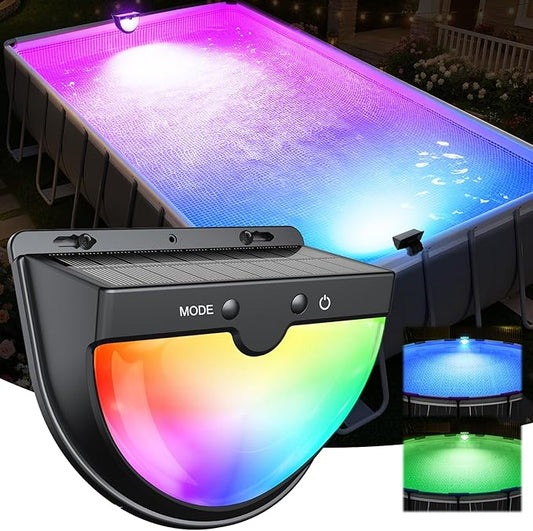 Solar Pool Lights for Above Ground Pools, solars Pool Lights with 10 Lighting Modes, Upgraded Frame Pools Solar Light, RGB Outdoor Waterproof Swimming Pools Light, Pool Accessories 1PK