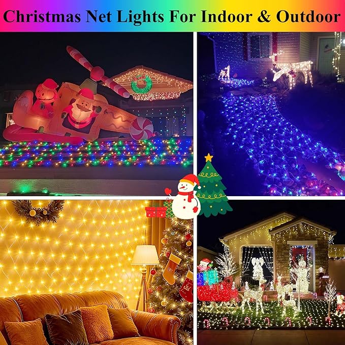 LitHome 204 LED Christmas Net Lights Outdoor, 9.8ft x 6.6ft Color Changing Christmas Net Lights with Remote, 35 Colors 9 Modes Connectable RGB Mesh Light Blue Plug in for Bushes, Xmas, Garden Decor