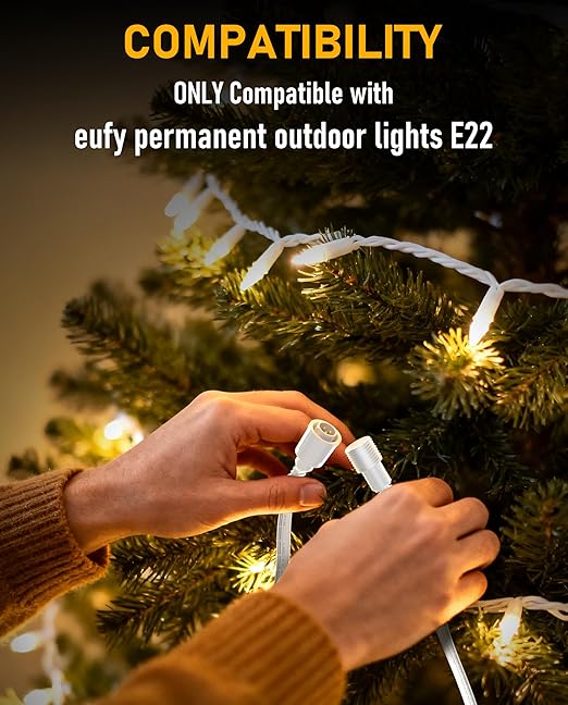 10FT Extension Cable for Eufy Permanent Outdoor Lights E22, IP68 Waterproof Extension Cord, 10 FT Outdoor Light Cable for Christmas Halloween Holiday, Permanent Landscape Lighting, Patio & Roof Decor