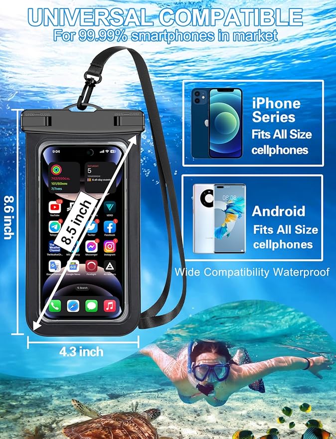 Famoby Up to 8.3" 8 Pack Multicolor Universal Waterproof Phone Pouch, Large Phone Waterproof Case Dry Bag, Protection Level: IP68, Outdoor Sports for Apple iPhone,Samsung,and More, Multicolor 8 Pack