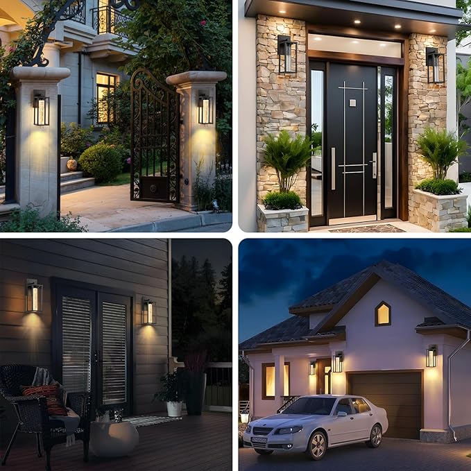WIHTU Outdoor Light Fixture, LED Exterior Lighting Fixtures with Crystal Bubble, Matte Black Waterproof Outdoor Porch Lights for House, 2 Pack Outside Sconce Lighting for Patio Garage