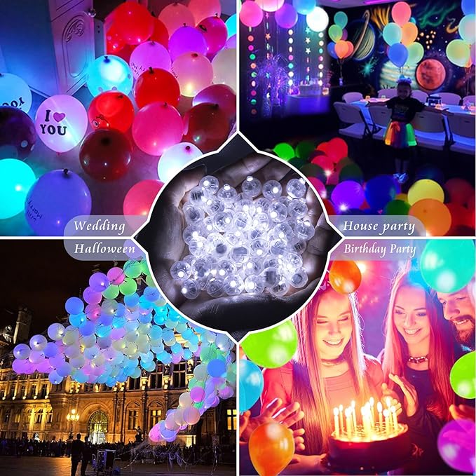 50pcs Balloon Lights Mini Led Lights Round Long Standby Time Ball Lamps Paper Lantern Balloon Lamps for Birthday Party Christmas Halloween Decoration White