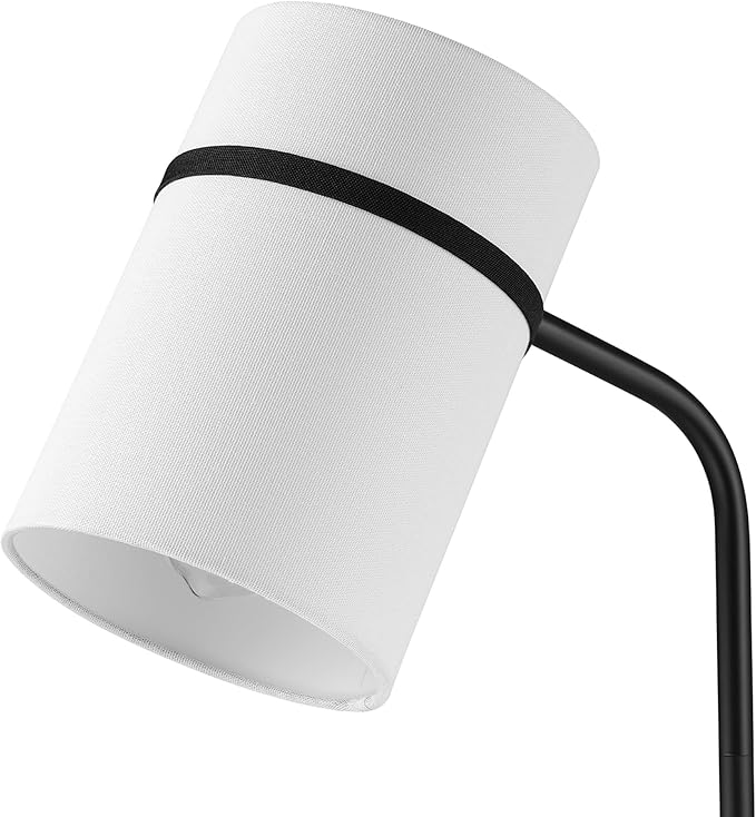 Globe Electric 61000145 62" Floor Lamp, Matte Black, White Fabric Shade, in-Line of/Off Foot Switch, 6-Foot Black Cord, Reading Light, Bedroom, Living Room, Home Decor
