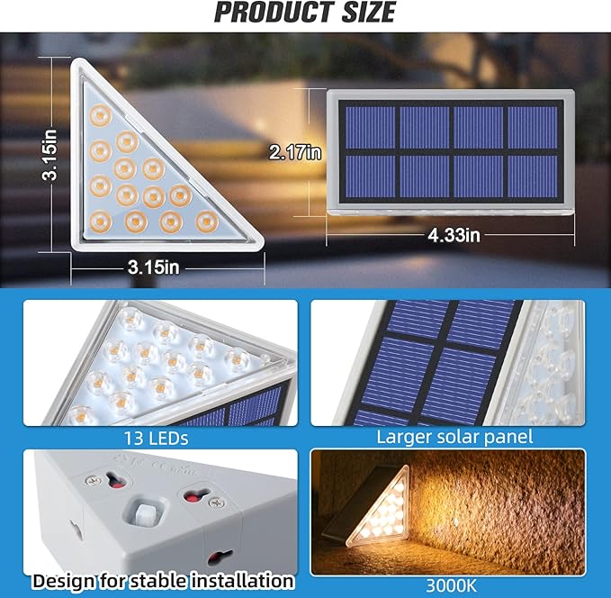 NIORSUN Outdoor Step Light,24 Pack Warm White Solar Stair Lights Outdoor Waterproof IP67 Auto On Off,Solar Lights for Steps,Stair,Patio,Yard,Porch,Front Door,Sidewalk,Deck Decor