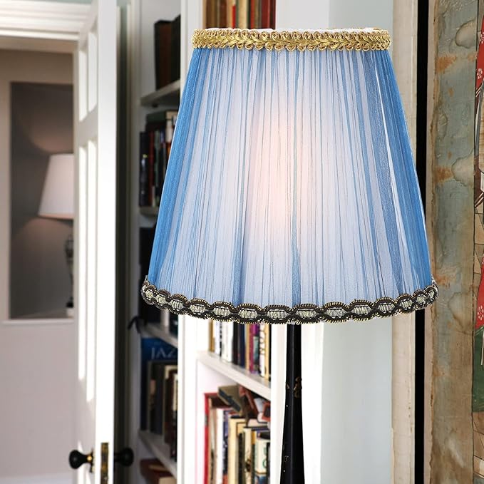 Cloth Lampshade, Pleated Lamp Cover Vintage Chandelier Lamp Shade Small Lamp Decor Accessory (Blue)