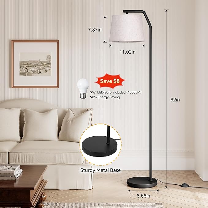 SUNMORY Floor Lamps for Living Room, Tall Standing Lamp with Romote Control & Stepless Dimmable Bulb, Modern Floor Lamp with Adjustable Lampshade, Arc Lamp for Bedroom Office