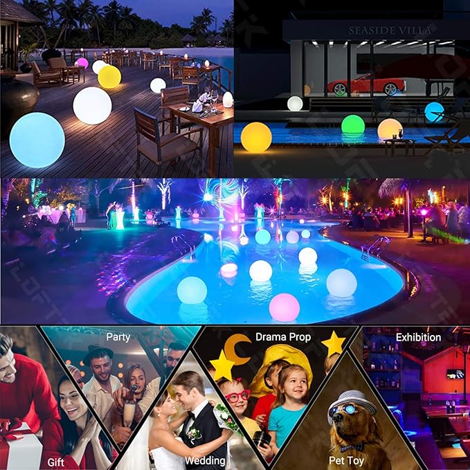 LOFTEK Extra Large Floating Pool Light - 20-inch Rechargeable Orb Light with Remote - 3 Modes & Dimmable & 16 RGB Funky Floor Lamp - Mood Lighting for Bedroom, Living Room, Pool Decor - 1-Pack