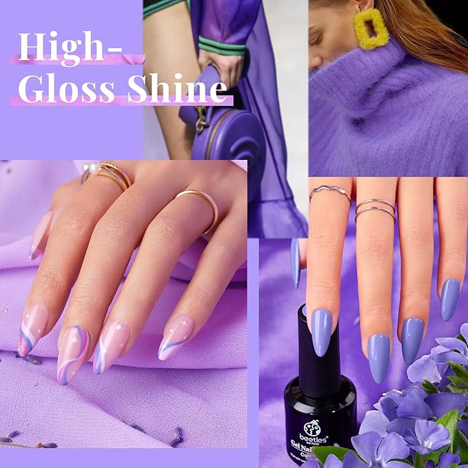 Beetles Purple Gel Polish - 1pc 15ml Periwinkle Pale Soft Purple Gel Spring Colors Soak Off Uv Lamp Nail Art Manicure Salon Design DIY Home Gift for Women Girls