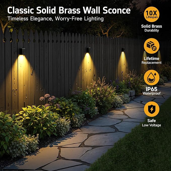Gardenreet Low Voltage Outdoor Deck Lights - 12V Solid Brass LED Wall Light, Landscape Waterproof Hardwired Lighting for Garden Fence Handrail Warm White 2700K 3W 216LM 12 Pack