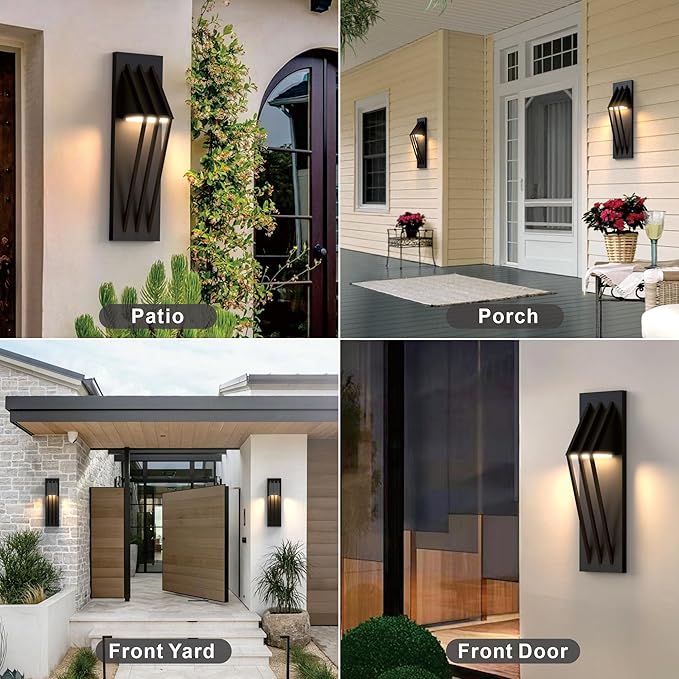 Hyunbae Outdoor Wall Sconce, 17.7inch Modern Black Exterior Lights Fixture, 3000K Waterproof Outdoor Porch Lights for House, Patio, Garage 10%-100% Dimmable LED Wall Mount Lighting for Exterior