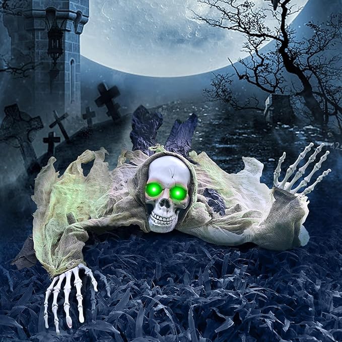 4 Pack Halloween Decoration LED Glowing Light Up Skulls Eyes, Horror DIY Glowing Eyes Lights Battery Operated for Halloween Decoration Masks, Skulls, Pumpkin, Spider, Tombstone Props (Green)