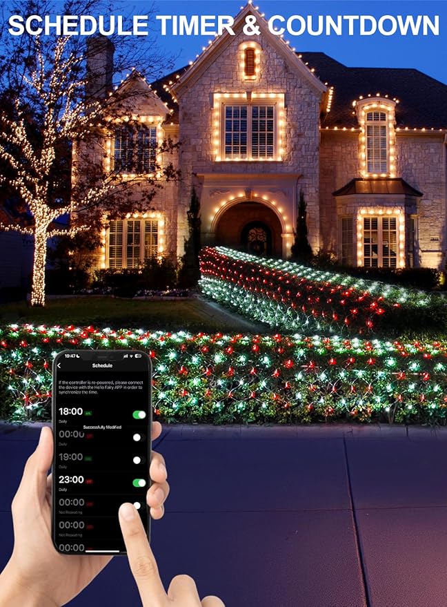 4ft*18ft Outdoor Christmas Net Lights, Smart Mesh Lights for Bushes, Group Control, Waterproof, Color Changing, App/Remote Control, Timer, Dimmer, Holiday Trees, Garden, Xmas Decor