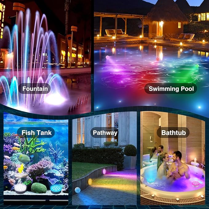 Upgraded Rechargeable Submersible LED Pool Lights with Remote,IP68 Waterproof Floating Pond Light,16 Colors Underwater Lights for Above Ground Pool,Tub,Bath,Party,Vase Outdoor Decor