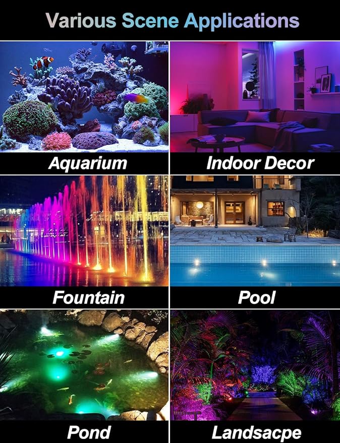 RGB Underwater Pond Lights,Super Bright 18 LED Submersible Fountain Lights, Bluetooth APP Control IP68 Waterproof Color Changing Spotlights for Fish Aquarium Tank Yard Garden Pool(Set of 12)