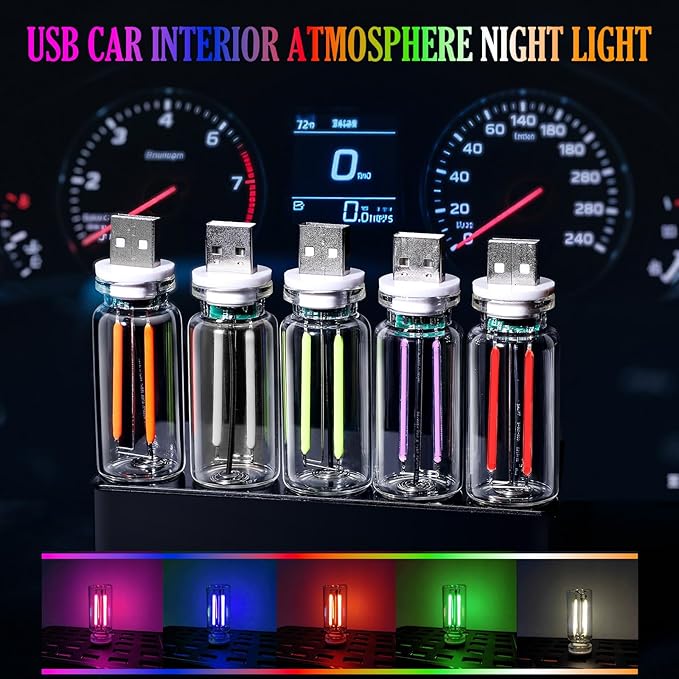 2PCS USB Car Light, Plug in USB Interior Car Lights, Touch Control Mini Glass Bottle Automotive Night Lamps, Portable Mini LED Bulb Night Lights Ambient Lighting for Auto Vehicle Decoration, Blue