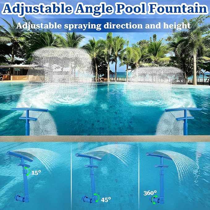 Dual Spray Pool Fountain with Adjustable Waterfall Aerator & Sprinkler, Universal Fit for Above Ground Pools, Swimming Pool Chiller Cools 10°F, Swimming Pool Accessories Pool Decor