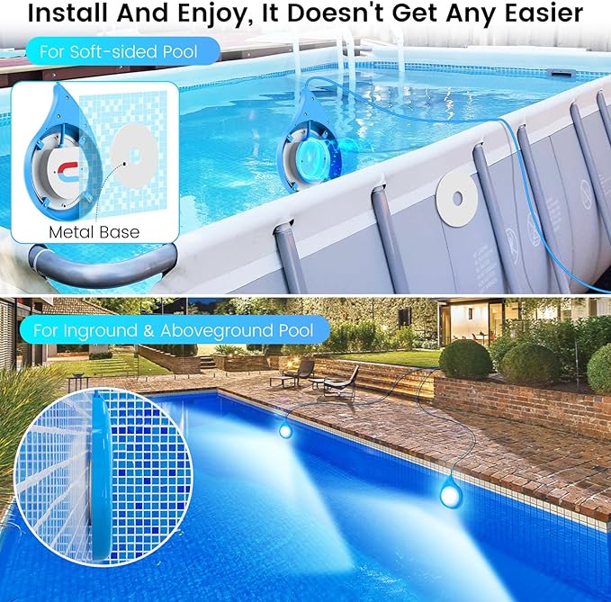 LyLmLe LED Pool Lights, 50W Double Light for Giant Pool with 26ft Cord for Each Light, 2000lm, 12V Smart Magnetic Lamp with APP Control, IP68 Waterproof Nicheless Lights for Inground Aboveground Pools