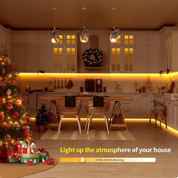 COB LED Strip Lights, 16.4ft DC 12V Tunable White 2700K- 6500K COB LED Strip Light Work with Alexa Google, RF Remote and App Control Sync Music LED Strip for Living Room, Shelf, Cabinet