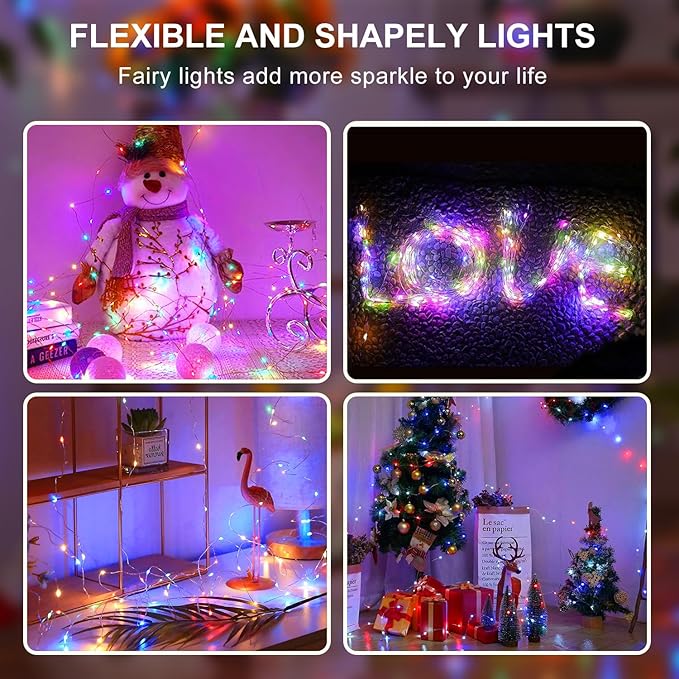 Aogist 50LED Fairy Lights 16ft Dual PowerFlexible Copper Wire Waterproof String Lights for Outdoor Christmas Wedding Bedroom Party Decor (Multicolor, 2 Pack-USB)