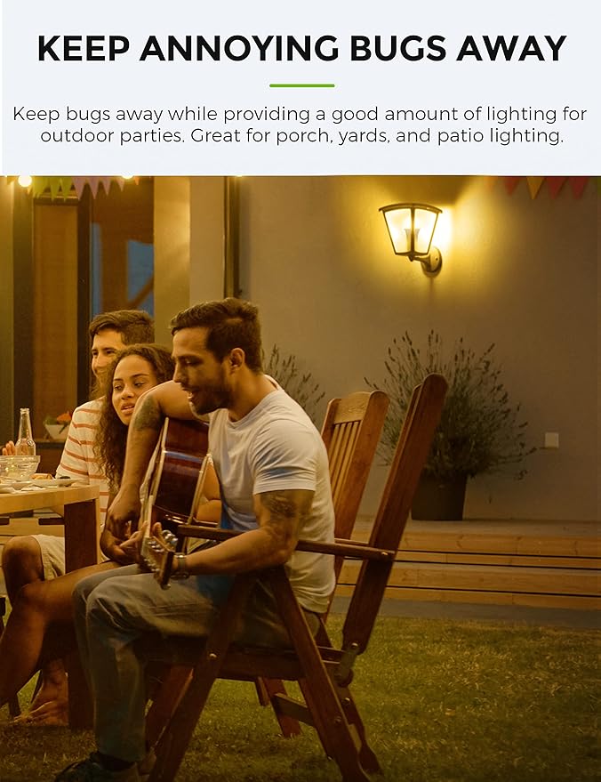 L LOHAS LED Yellow Bug Light Bulbs Outdoor, A19 9W Bug Lights for Outside, 60W Equivalent, 2000K Amber Porch Light Bulb, Non-Attracting, E26 Base, Not-Dimmable, Ideal for Patio, Deck, Backyard, 4 Pack