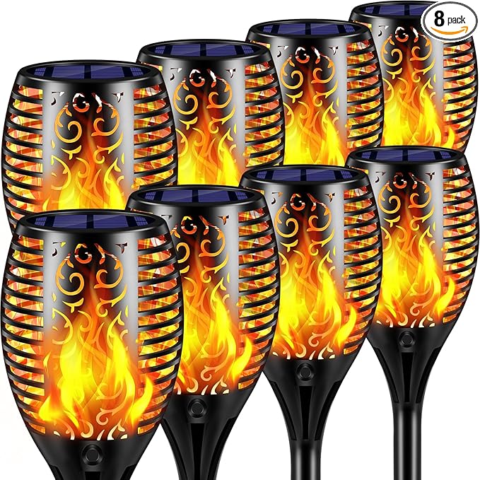 TomCare Solar Lights Outdoor Flickering Flame Solar Torch Lights Waterproof Outdoor Lighting Solar Powered Pathway Lights Christmas Decorations for Garden Patio Yard Landscape, 8 Pack
