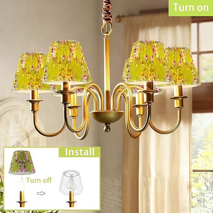 Small pleated lampshade chandelier shades set of 6. Lampshade for Wall Lamp.chandelier shades.small table lamps.For Cutting Edge bulbs.light bulb shade.chandelier light covers.4" X 5" X 6"