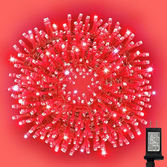 LAMPHOME 300 LED Red String Lights 99ft, 16 Modes Plug in Fairy Lights, Waterproof Clear Wire Starry Lights for Valentine's Day, Wedding, Mother's Day, Christmas Indoor Outdoor Decor